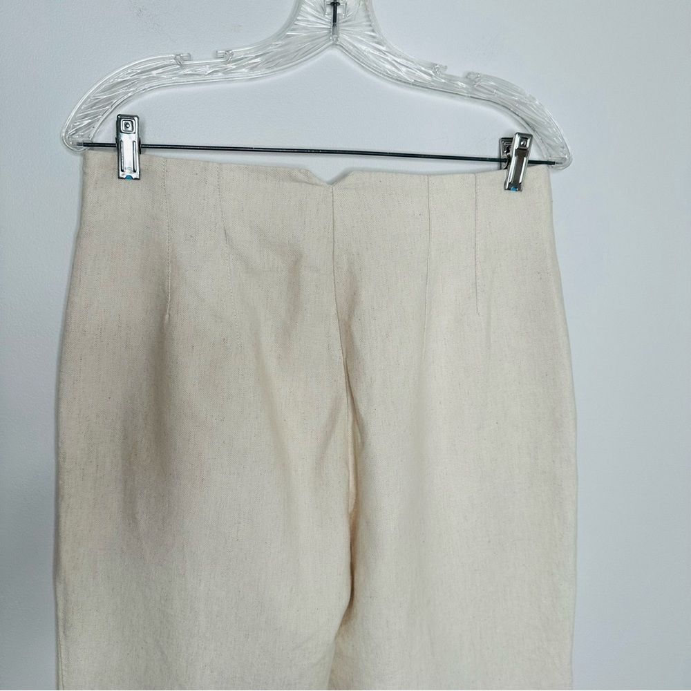 Zara Women's Rustic High-Waisted Linen Blend Pants Cream Colored Size Large - Picture 4 of 9